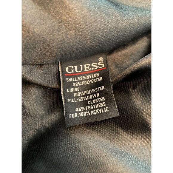 Guess Jacket Womens XL Down Feathers Vegan Fur Hooded Quilted Nylon Cargo Pocket - Picture 11 of 12
